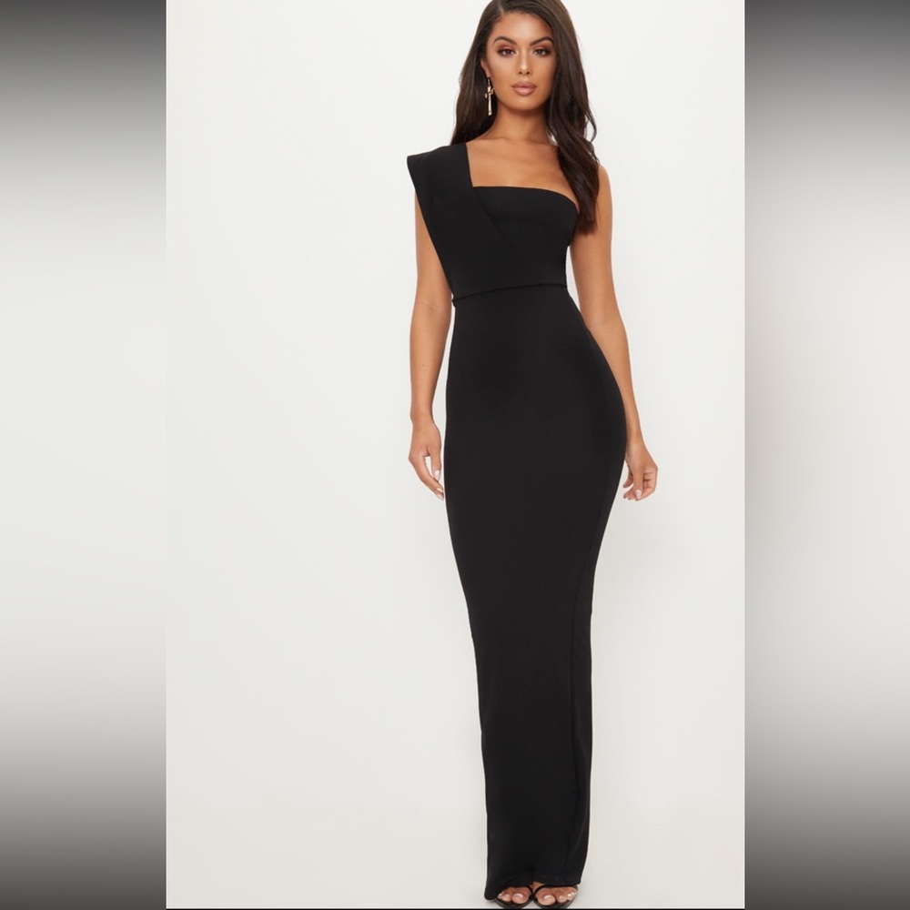NWT- PLT Black One Shoulder Maxi Dress -Size US6/UK10